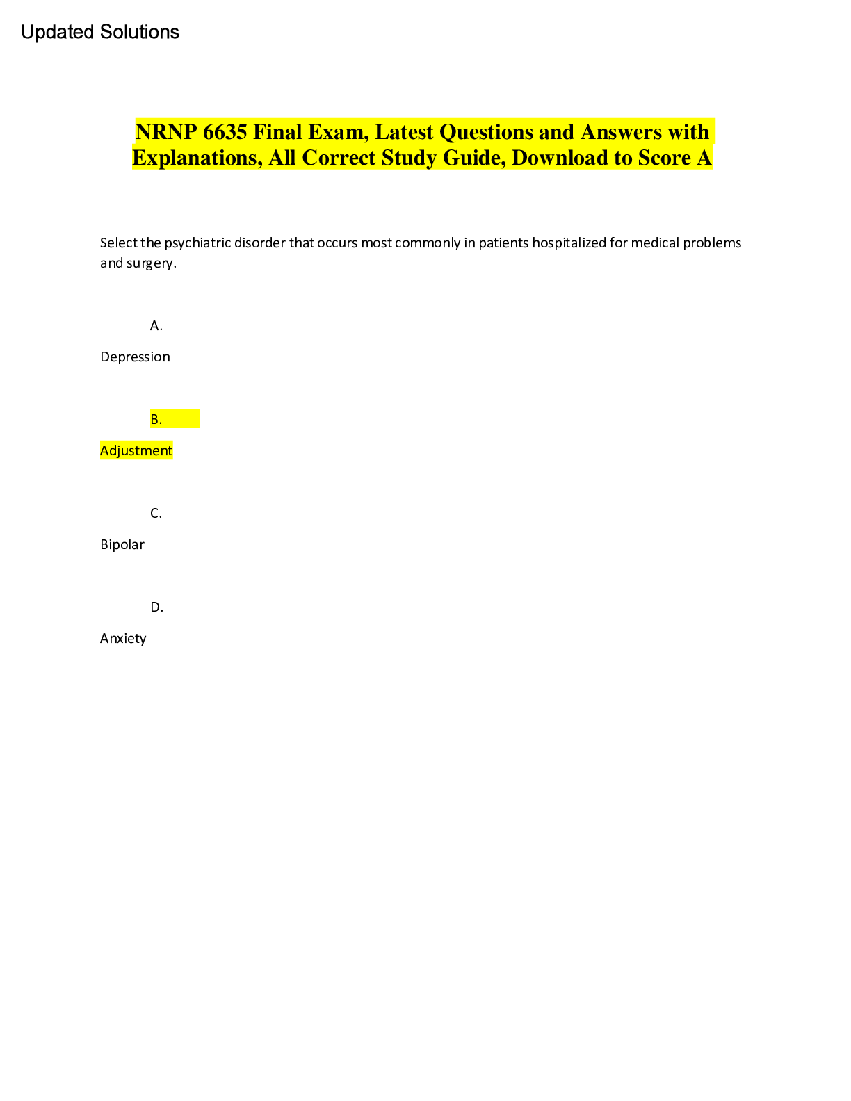 Preview image for NRNP 6635 Final Exam, Latest Questions and Answers with Explanations, All Correct Study Guide, Download to Score A